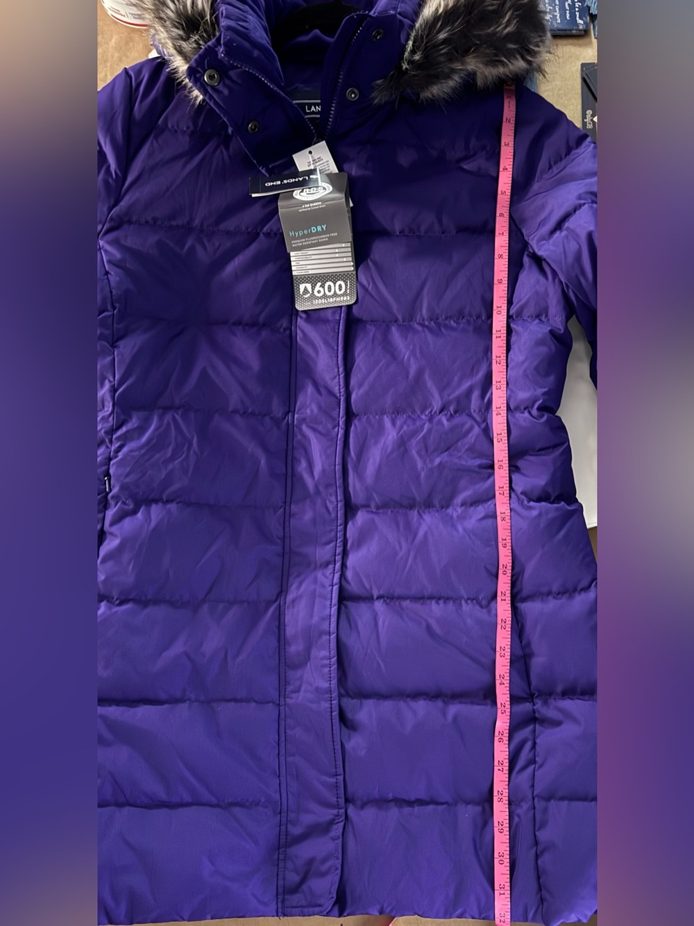 Lands’ End Women’s Down Faux Fur Winter Coat in Vibrant Concord - Picture 12 of 14